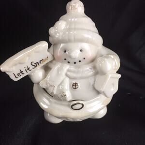 Lenox Snowman Covered Box Porcelain Trinket Container 4” Tall w/ Original Box